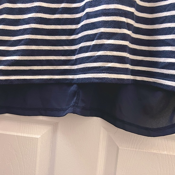 LOFT Medium Navy & White Striped Blouse w/ Sheer Navy Back - Picture 2 of 6